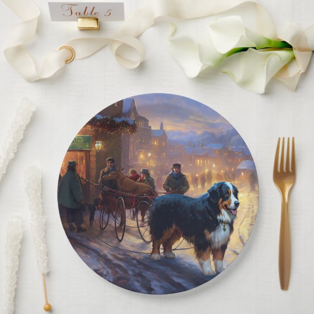Bernese Mountain Christmas Festive Season Paper Plate (Wedding)