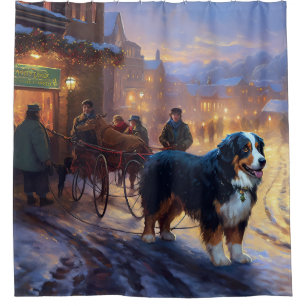 Bernese Mountain Christmas Festive Season Shower Curtain