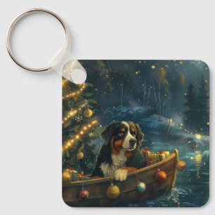 Bernese Mountain Christmas Festive Voyage Key Ring