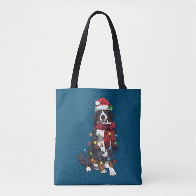 Bernese Mountain Christmas Light Funny Dog Lover Tote Bag (Front)