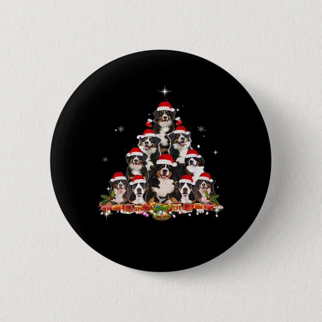 Bernese Mountain Christmas Tree Dog Santa Xmas Fun 6 Cm Round Badge (Front)