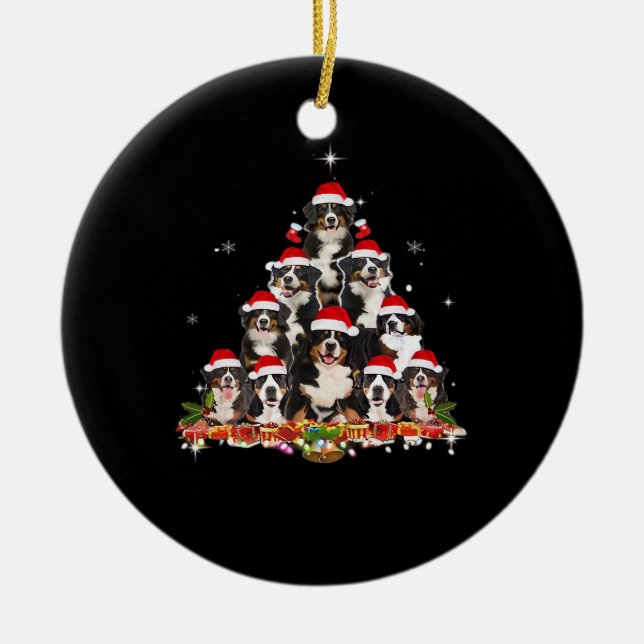 Bernese Mountain Christmas Tree Dog Santa Xmas Fun Ceramic Tree Decoration (Front)