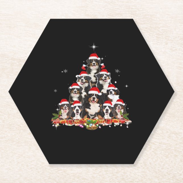 Bernese Mountain Christmas Tree Dog Santa Xmas Fun Paper Coaster (Front)