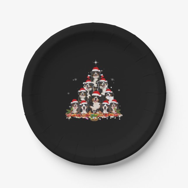 Bernese Mountain Christmas Tree Dog Santa Xmas Fun Paper Plate (Front)