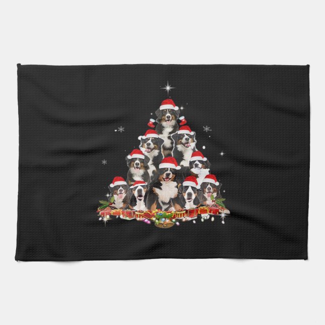 Bernese Mountain Christmas Tree Dog Santa Xmas Fun Tea Towel (Horizontal)