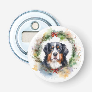 Bernese Mountain Christmas Wreath Festive Pup Bottle Opener
