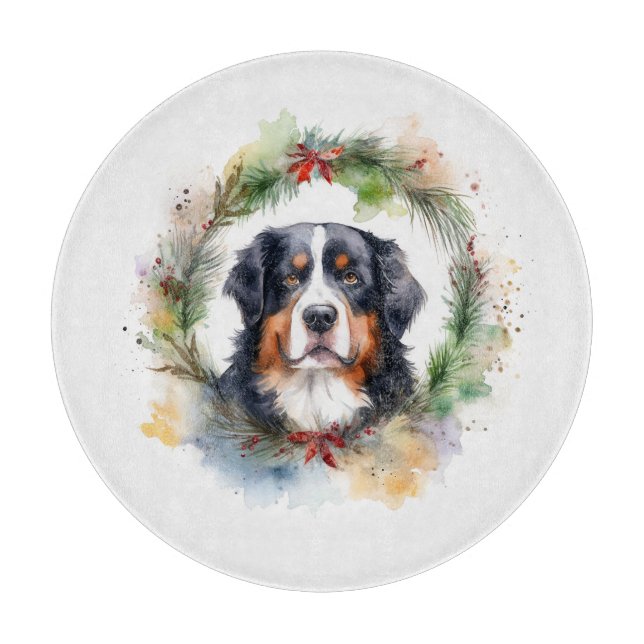 Bernese Mountain Christmas Wreath Festive Pup  Cutting Board (Front)