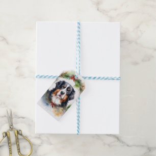 Bernese Mountain Christmas Wreath Festive Pup  Gift Tags