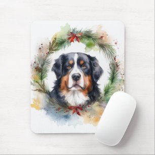 Bernese Mountain Christmas Wreath Festive Pup  Mouse Mat