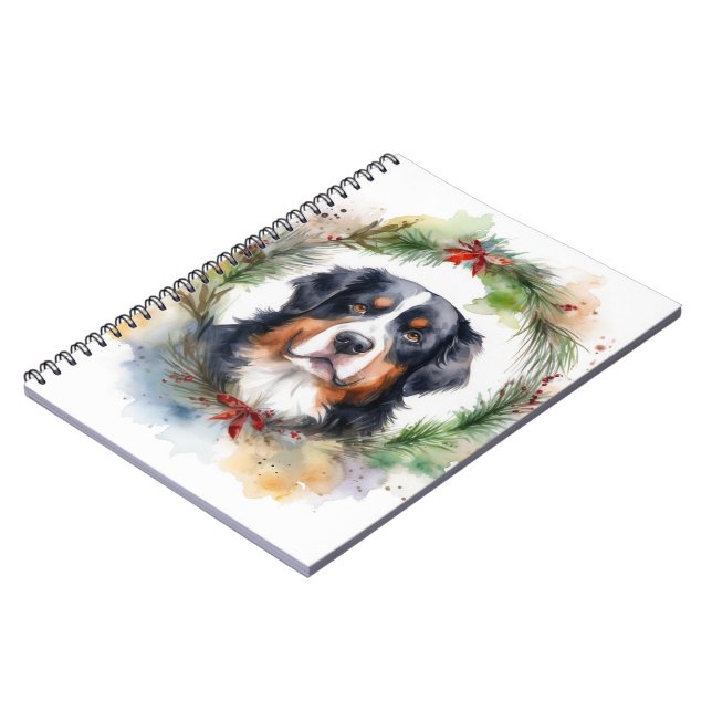 Bernese Mountain Christmas Wreath Festive Pup  Notebook (Left Side)