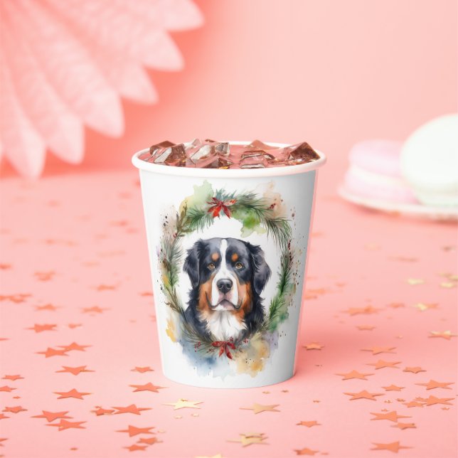 Bernese Mountain Christmas Wreath Festive Pup  Paper Cups (Insitu)