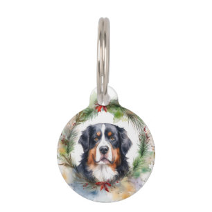 Bernese Mountain Christmas Wreath Festive Pup  Pet Tag