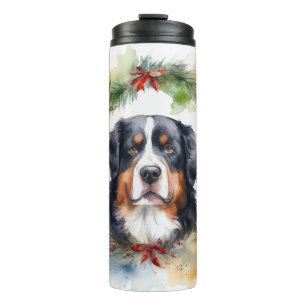 Bernese Mountain Christmas Wreath Festive Pup Thermal Tumbler