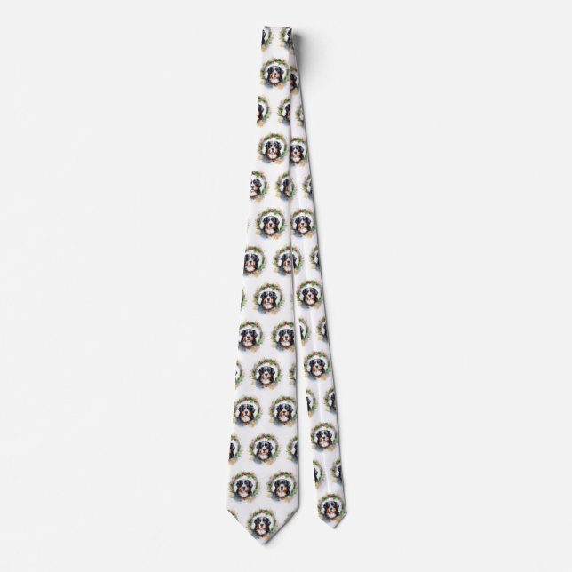Bernese Mountain Christmas Wreath Festive Pup  Tie (Front)