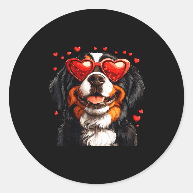 Bernese Mountain Cute Berner Dog Lover Valentines  Classic Round Sticker (Front)