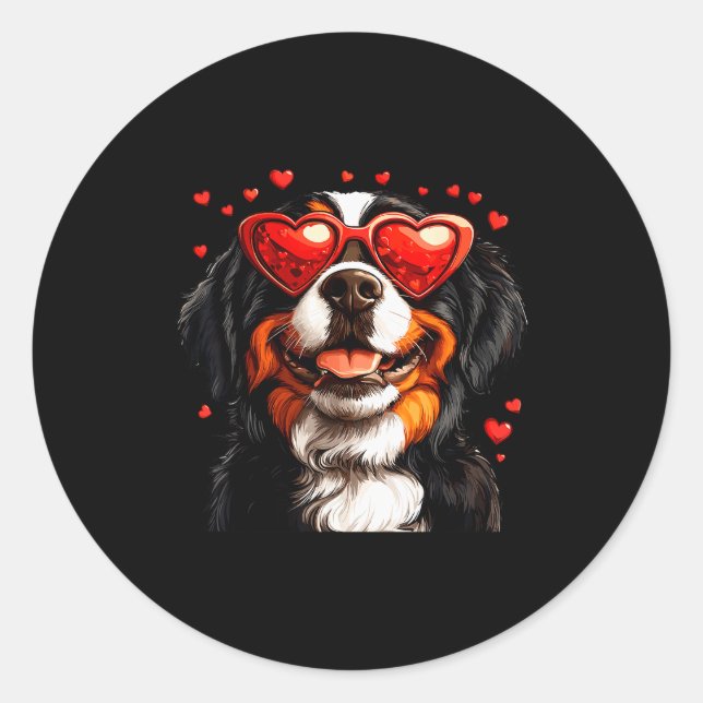 Bernese Mountain Cute Berner Dog Lover Valentines  Classic Round Sticker (Front)