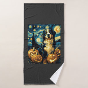 Bernese Mountain Cute Dog Halloween Jack O Lantern Bath Towel