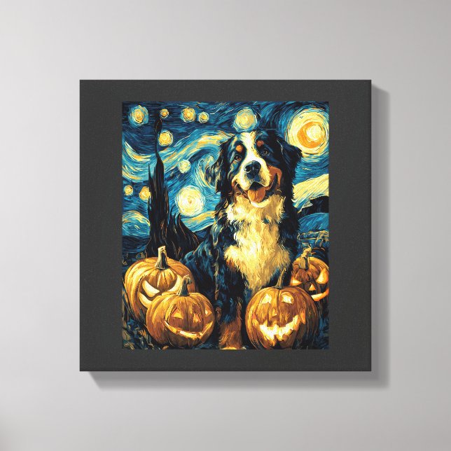 Bernese Mountain Cute Dog Halloween Jack O Lantern Canvas Print (Front)