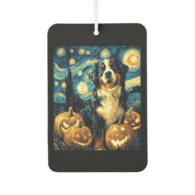 Bernese Mountain Cute Dog Halloween Jack O Lantern Car Air Freshener (Front)