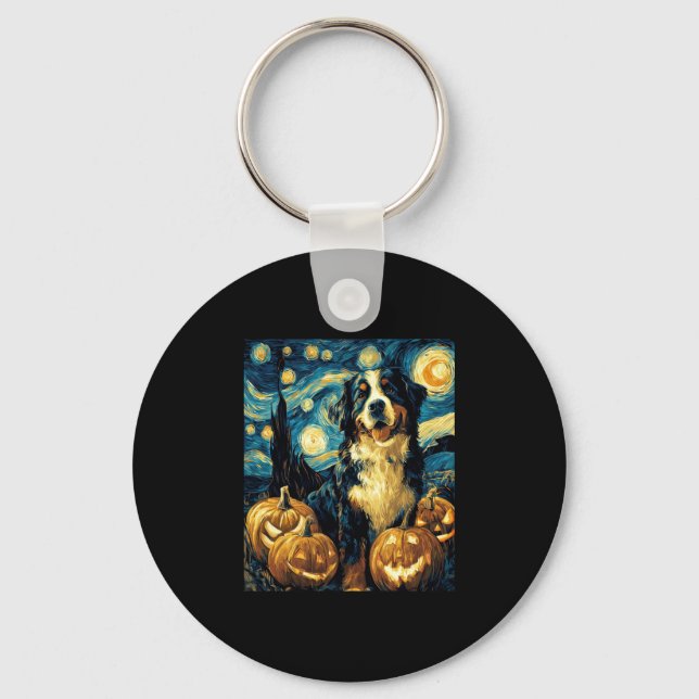 Bernese Mountain Cute Dog Halloween Jack O Lantern Key Ring (Front)