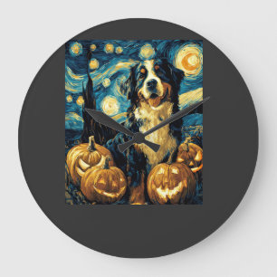 Bernese Mountain Cute Dog Halloween Jack O Lantern Large Clock