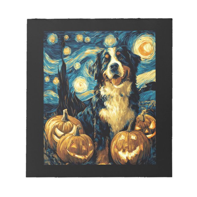 Bernese Mountain Cute Dog Halloween Jack O Lantern Notepad (Front)
