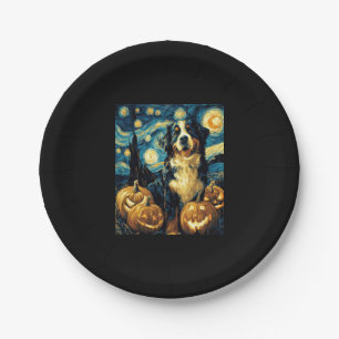 Bernese Mountain Cute Dog Halloween Jack O Lantern Paper Plate
