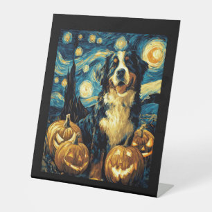 Bernese Mountain Cute Dog Halloween Jack O Lantern Pedestal Sign