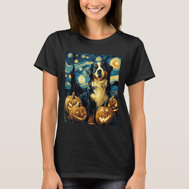 Bernese Mountain Cute Dog Halloween Jack O Lantern T-Shirt (Front)