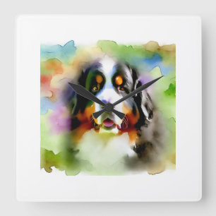Bernese Mountain Dog 061124AREF116 - Watercolor Square Wall Clock