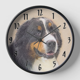 Bernese Mountain Dog 2 Painting - Original Dog Art Clock