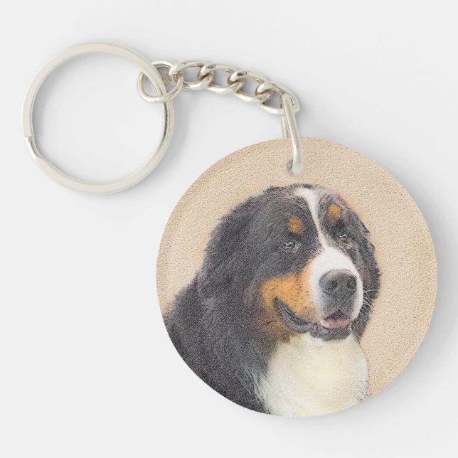 Bernese Mountain Dog 2 Painting - Original Dog Art Key Ring (Front)
