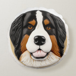 Bernese Mountain Dog 3D Inspired Round Cushion