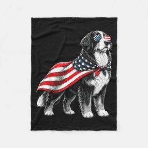 Bernese Mountain Dog 4th Of July Aamerican Flag Fleece Blanket