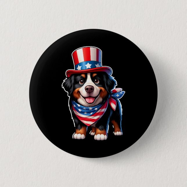 Bernese Mountain Dog 4th Of July Men Women Kids  6 Cm Round Badge (Front)