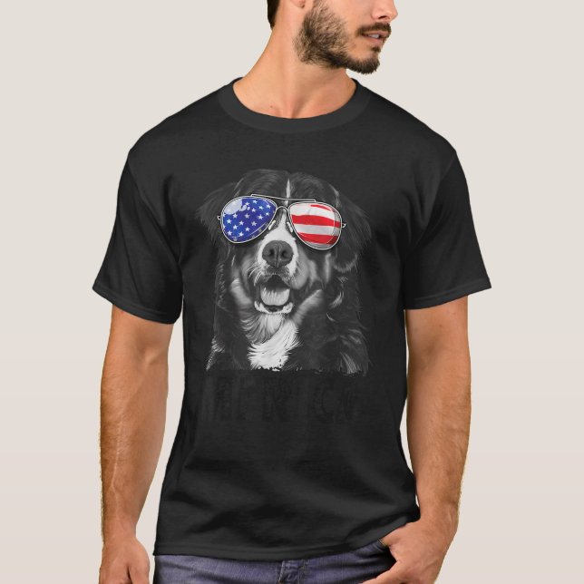Bernese Mountain Dog 4th of July Merica Men Americ T-Shirt (Front)