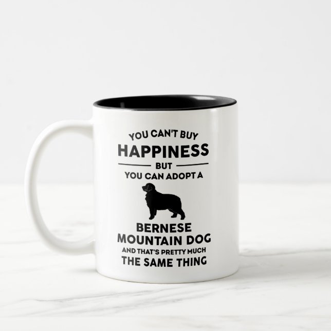 Bernese Mountain Dog Adoption Happiness Two-Tone Coffee Mug (Left)