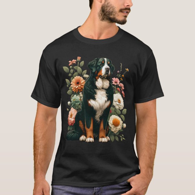 Bernese Mountain Dog  Aesthetic Boho Floral for T-Shirt (Front)