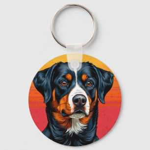 Bernese Mountain Dog Against Warm Sunset Colours Key Ring
