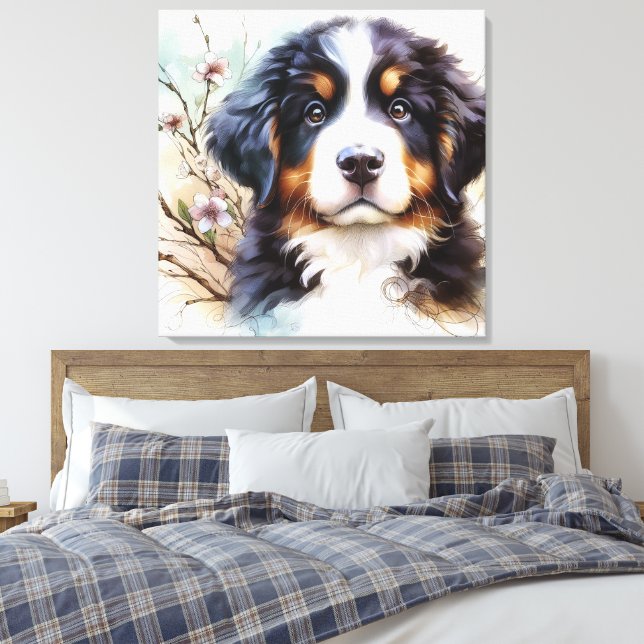 Bernese Mountain Dog AI Puppy  Canvas Print (Insitu(Bedroom))