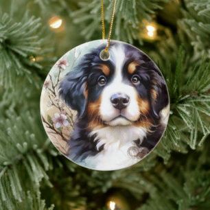 Bernese Mountain Dog AI Puppy  Ceramic Tree Decoration