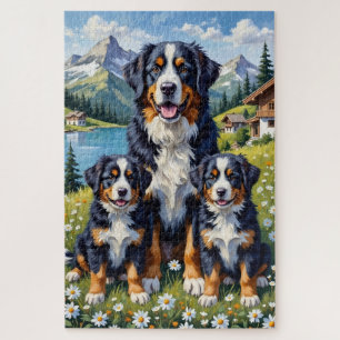 Bernese Mountain Dog Alpine Meadow Art Jigsaw Puzzle