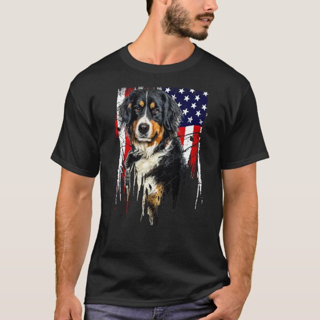 Bernese Mountain Dog American Flag USA Bernese Mou T-Shirt (Front)