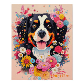 Bernese Mountain Dog and Flowers  005 - Tailor jew Poster