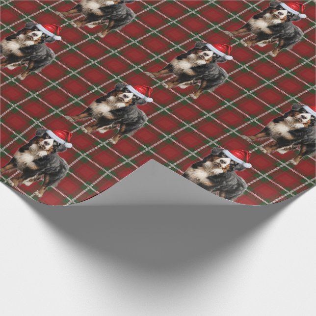 Bernese Mountain Dog and Holiday Plaid Christmas Wrapping Paper (Corner)