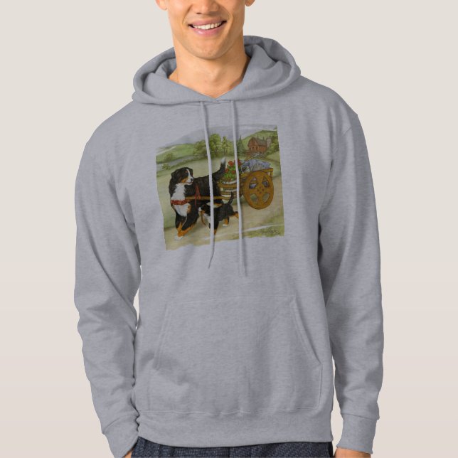 Bernese Mountain Dog and Pup with Cart Hoodie (Front)