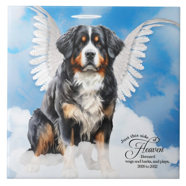 Bernese Mountain Dog Angel Custom Pet Memorial Tile (Front)