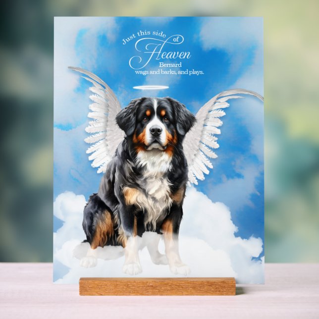 Bernese Mountain Dog Angel with Name Pet Memorial Acrylic Sign (Neutral)