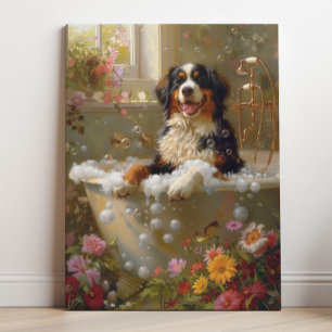 Bernese Mountain Dog Art Bernese In Bathtub Canvas Print