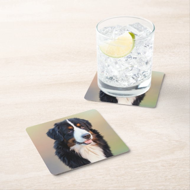 bernese mountain dog art square paper coaster (Insitu)